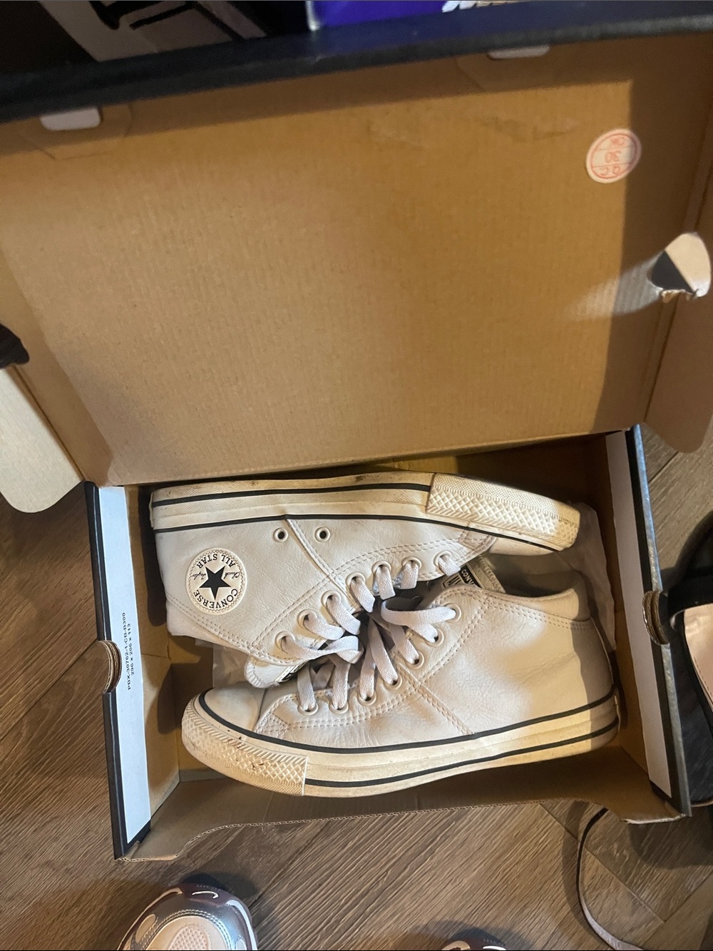 Converse Off-White Leather High Top Sneakers